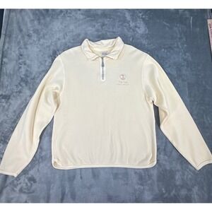 Calispia Pebble Beach The Spa Quarter Zip Pullover Top Cream Ribbed Womens Large